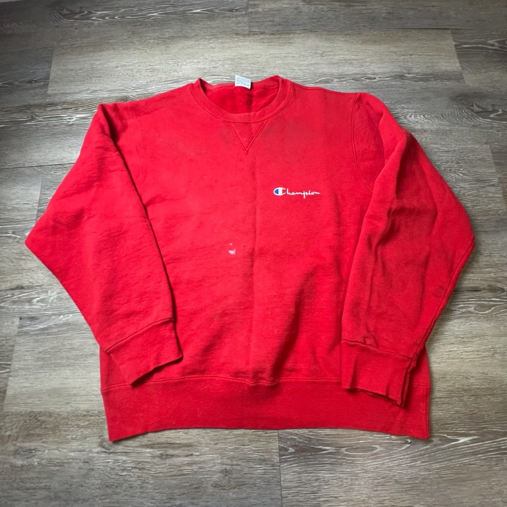 Champion Sweatshirt Mens Large Red Vintage Made in USA Crewneck Script Logo